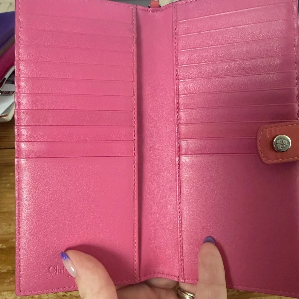 Dior Pink Patent Quilted Long Wallet with Silver 'D' Charm
